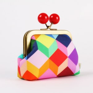 Metal frame coin purse with color bobble - Cubes in multi - Color dad / Annabel Wrigley / kiss lock fabric wallet