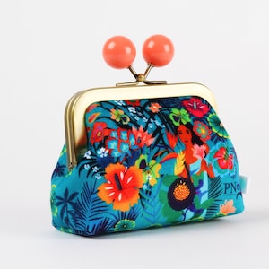 NEW EXCLUSIVE Peggy Nille design - Metal frame coin purse with color bobble - Hommage à Gauguin - Color dad velvet fabric / Kisslock wallet