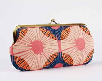 Eyeglass frame purse - Bloom in sunset - Long purse / Eyeglass fabric case / Kisslock wallet / Jen Hewett / retro mod flowers