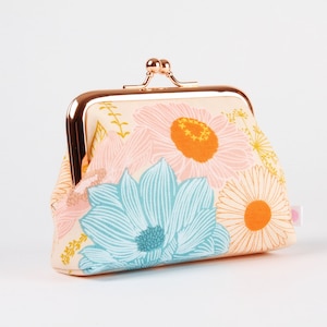 Clasp frame purse - Salon floral in peach cream - Big dad rosegold / Melody Miller / Kisslock fabric wallet / orange blue pink