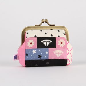 Small metal frame change purse - Stars and diamonds - Mum / Patchwork selvages / One of a kind kisslock fabric wallet