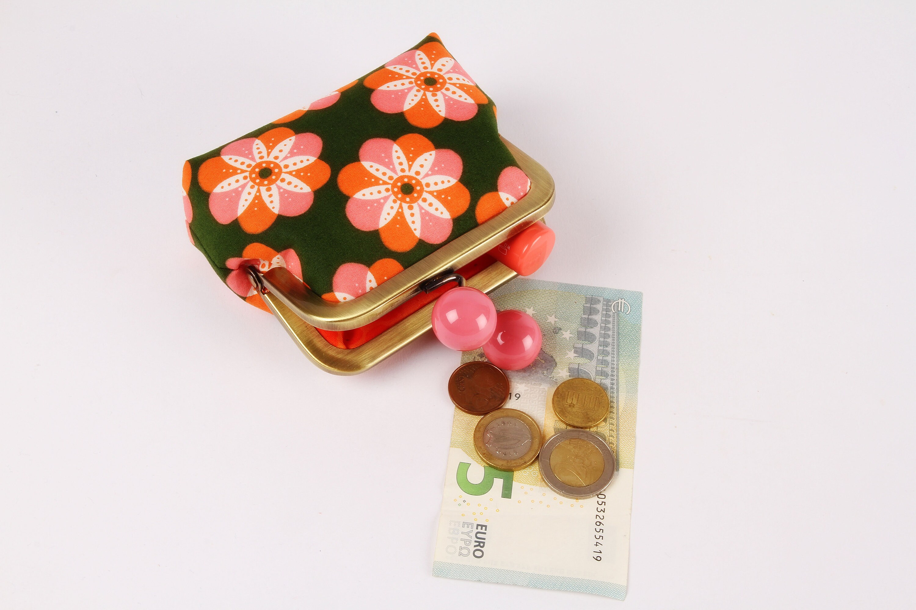 Metal Frame Coin Purse With Color Bobble - Cherry Blossom in Green Color  Dad/Kisslock Fabric Wallet Jen Hewett Khaki Orange - Yahoo Shopping