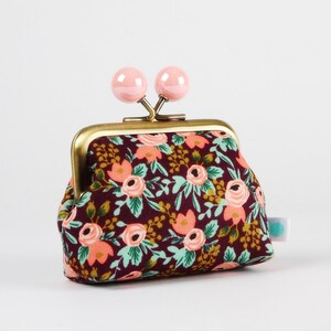 Metal frame coin purse with color bobbles - Rosa currant - Color mum / japanese fabric / Rifle Paper / Kisslock fabric wallet