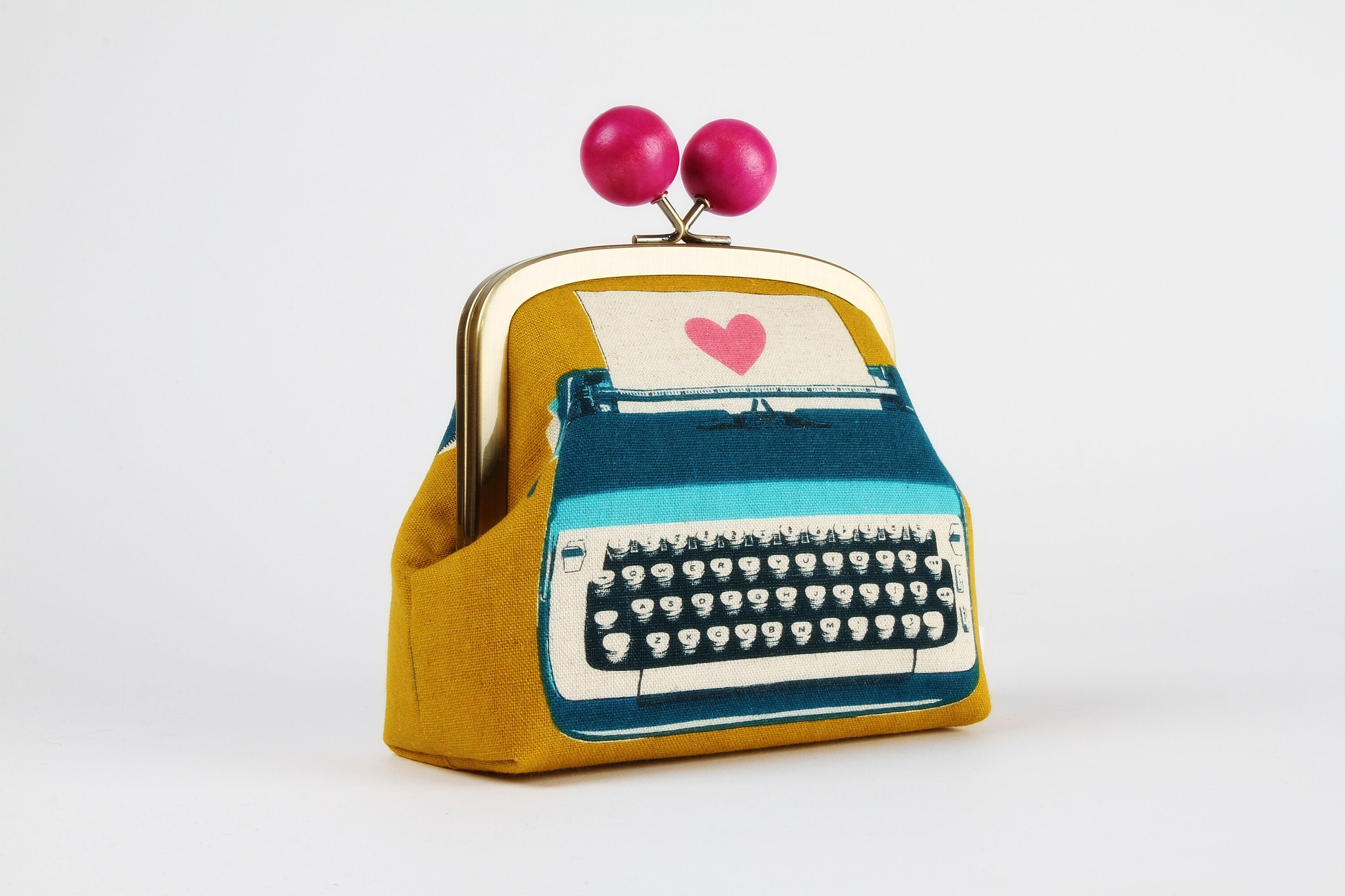 Metal Frame Clutch Bag - Typewriter in Cactus - Color Wooden