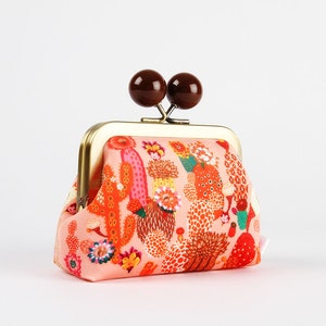 EXCLUSIVE Peggy Nille design - Metal frame coin purse with color bobble - Cactus été - Color dad in velvet fabric / Kisslock wallet