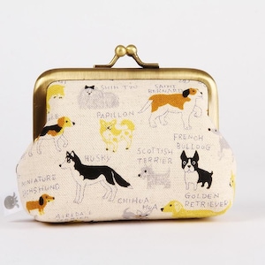 Small metal frame change purse - Tiny dogs in yellow and gray - Big aunty / Japanese fabric / Kisslock fabric wallet