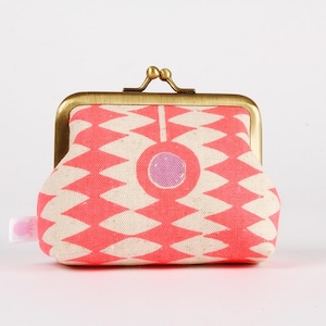 Small metal frame change purse - Kuki To Tane in neon red - Big aunty / Japanese fabric / Kisslock fabric wallet