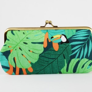 Eyeglass frame purse - Toucan in the rainforest - Long purse / Eyeglass fabric case / Cell phone purse / Kisslock fabric wallet / tropical