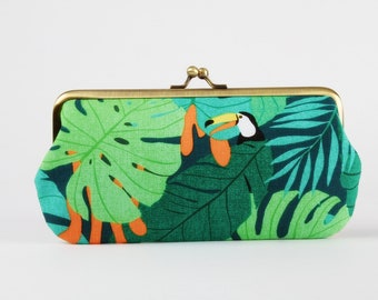 Eyeglass frame purse - Toucan in the rainforest - Long purse / Eyeglass fabric case / Cell phone purse / Kisslock fabric wallet / tropical