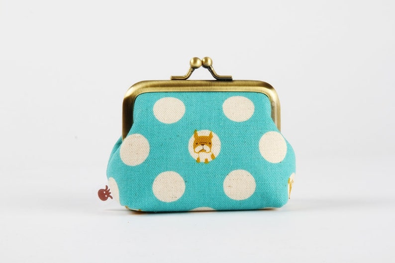 little kisslock purse cute puppies in dots blue big mum