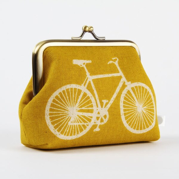 Metal frame purse - Bicycle on yellow - Deep dad / Urban boho / Echino / Modern Minimalist / Summer / Maillot jaune