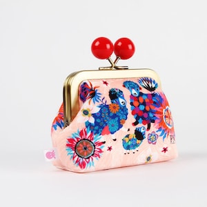 NEW EXCLUSIVE Peggy Nille design - Metal frame coin purse with color bobble - Moutons - Color dad in velvet fabric / Kisslock wallet