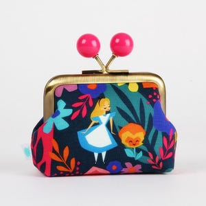Metal frame coin purse with color bobbles -  Graphic Alice in flower garden - Color mum / Kisslock wallet / Alice in Wonderland Disney