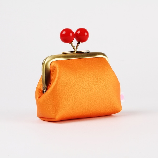 Petit porte-monnaie rétro à boules colorées - Orange nacré - Color mum en simili cuir / Petite trousse d'inspiration vintage