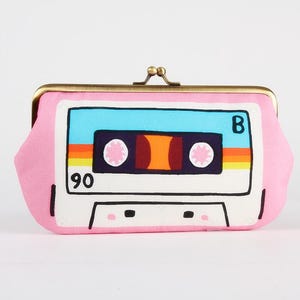 Eyeglass frame purse - Retro cassette in pink - Long purse / Eyeglass fabric case / Kisslock purse / Lysa Flower / Super limited!