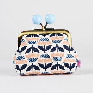 Metal frame coin purse with color bobbles - Helenium in thundercloud - Color mum / japanese fabric / Kisslock fabric pouch / Blue pink