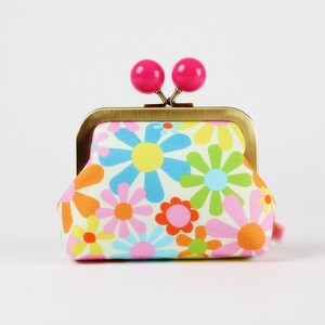 Metal frame coin purse with color bobble - Flowers multi - Color dad / Lysa Flower / kisslock fabric wallet / Blue pink yellow green
