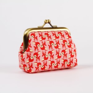 Small metal frame change purse - Chibi deer on pink - Big mum / Kawaii japanese fabric / Kisslock fabric wallet / little bambi red