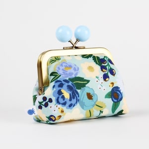 Metal frame coin purse with color bobble - Vintage blossom mint metallic - Color dad / Kisslock fabric wallet / Rifle Paper Co.
