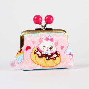 Metal frame coin purse with color bobbles -  Mary the Aristocat  - Color mum / japanese fabric / Kisslock small wallet / pink turquoise