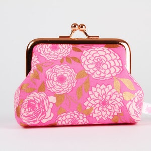 Clasp frame purse - Sparkle in lipstick - Big dad rosegold / Melody Miller / Kisslockfabric wallet / Stay gold / hot pink flowers copper