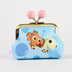 Metal frame coin purse with color bobbles -  Nemo - Color mum / japanese fabric / Kisslock small wallet / pink turquoise