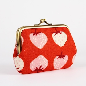 Metal frame purse with two sections - Strawberry canvas cayenne - Little siamese / Kisslock fabric wallet