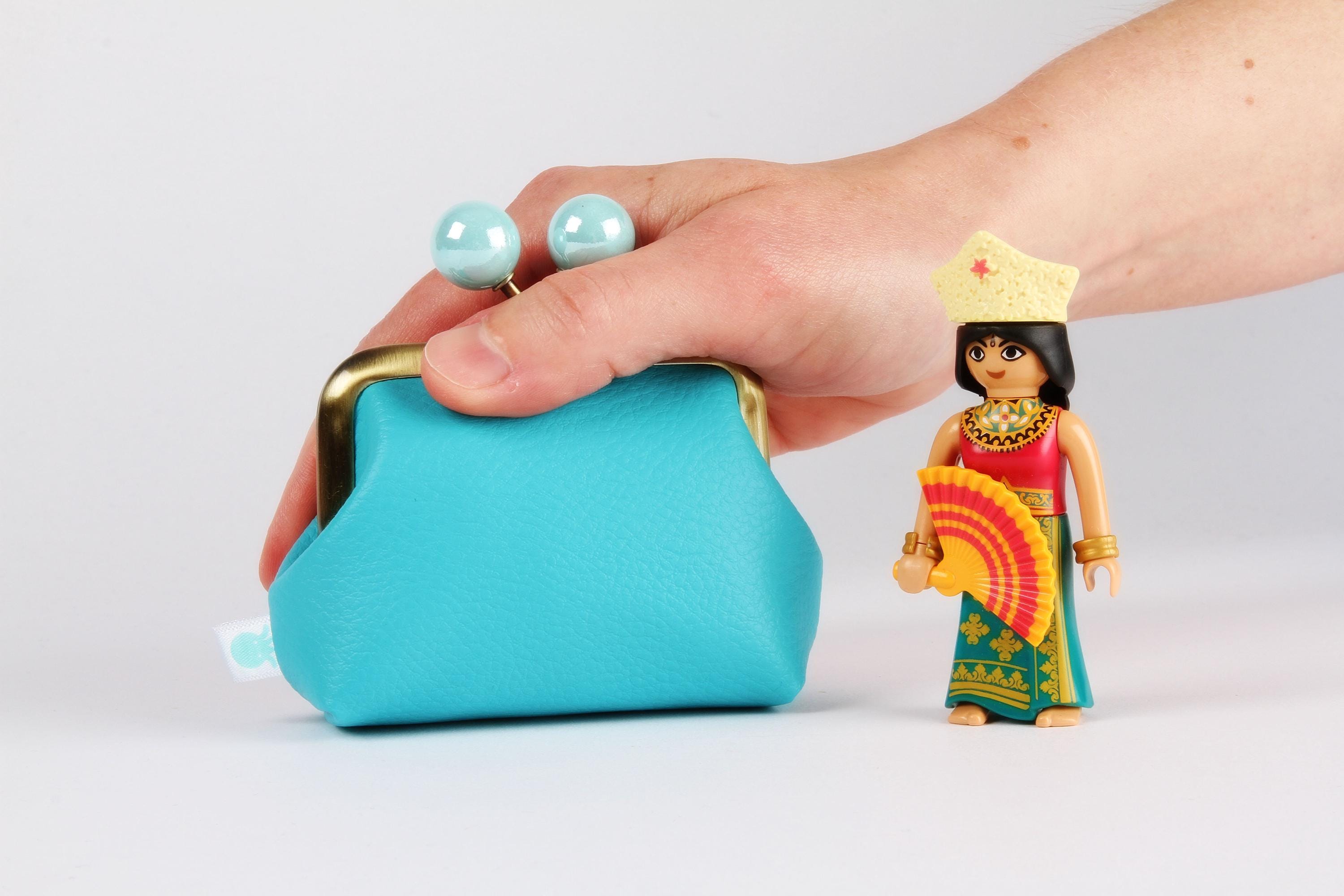 Metal Frame Coin Purse With Color Bobbles - Bright Turquoise
