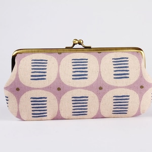 Frame purse with two sections - Effortless Wood violet canvas - Wowlet / Kisslock fabric wallet / Alex Roda