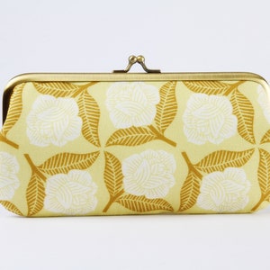 Eyeglass frame purse - Sweet rose in yellow - Long purse / Eyeglass fabric case / Kisslock Clasp purse / Loes Van Oosten