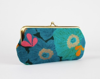 Frame purse with two sections - Chamomile in peacock - Wowlet / Kisslock wallet / Melody Miller  / Ruby Star Society / teal blue green