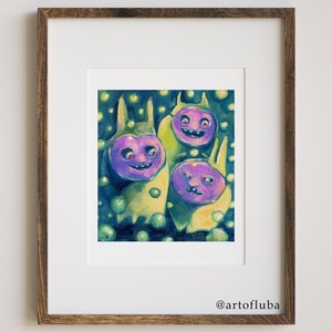 BROTHERS KARAMAZOV, 6x8 Weird Cute Bunnies Giclee Art Print, Oil Painting Creature Art, Art of Luba