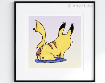 Cheekachu, Small 5"x5" Print of a Cheeky Pikachu, Cute Nintendo Art, Buttcheeks, Pokemon, Gotta catch em all