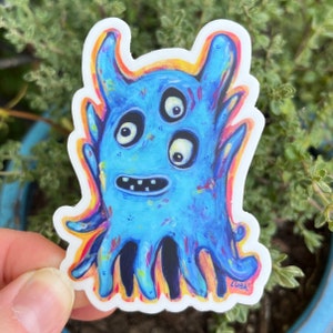 Sticker vinyle BLOO GLOOB Monster 2 x3, sticker monstre étrange, monstre pieuvre bleue