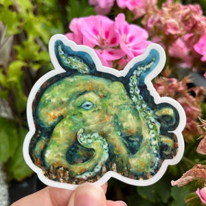 CORALTOPUS Green Octopus Cephalopod 3x3 Adesivo in vinile