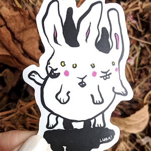Adesivo in vinile 2x3 a tre teste Bunny, adesivo Weird Monster, Hydra Bunny