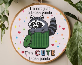 Uroczy wzór haftu krzyżykowego Trash Panda