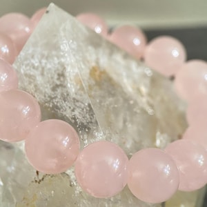14mm Beads High Quality Grapefruit Color Mozambique Rose Quartz Crystal Stone Bracelet, Stone Bracelet, Gemstone Bracelet, Crystal Bracelet