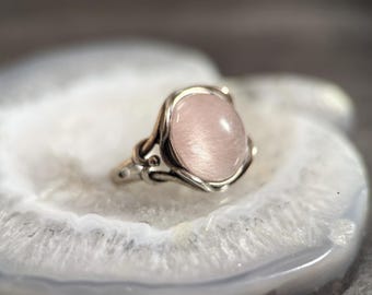 Roze engel fantoomkwarts zilveren verstelbare ring, ovale sterlingzilveren ring met hoogwaardige steen, kristallen stenen ring, edelsteenring