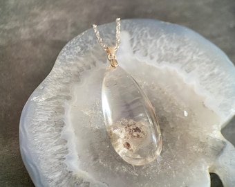 SOLD!Natural White Garden Quartz with Calcite Pendant with Sterling Silver Crystal Stones, Gemstone Pendant, Crystal Necklace, Gemstone Neck