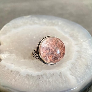 Garden Quartz Silver Adjustable Ring, Round Shape Sterling Silver Ring W/High Quality Natural Garden Quartz Crystal Stone Ring Gemstone Ring