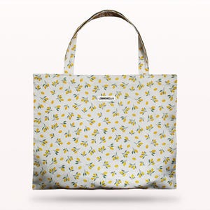 Grand sac cabas en tissu à imprimé citrons jaunes, style italien Positano