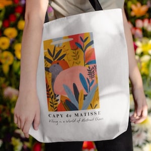 Capybara Tote Bag - Matisse Inspired Bag, Artistic Capybara Graphic, Art Lover Gift, Animal Enthusiast, Grocery Bag, Birthday Present