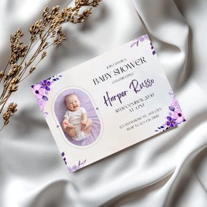 Purple Floral Baby Shower Invitation: Boho Editable Template (Digital Download)
