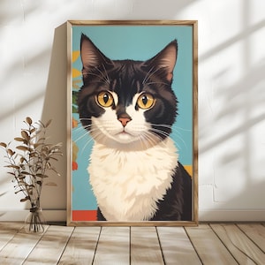 Cute Cat Painting Wall Art, Digital Cat Painting Download, Kitten Wall Decor, Cat Lover Gift, Animal Nursery Print