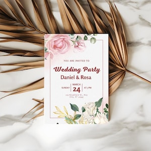 Blush Pink Rose Wedding Party Invitation: Elegant Floral Template (Digital Download)