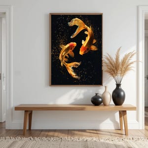 Fantastische muurkunst goudvis, grillige goudvis afdrukbare muurkunst, goudvis digitale muurkunst print, digitale muurkunst