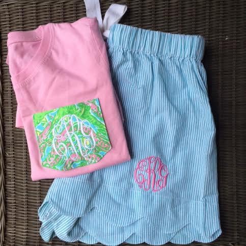 Monogrammed Seersucker Scalloped Shorts | Etsy