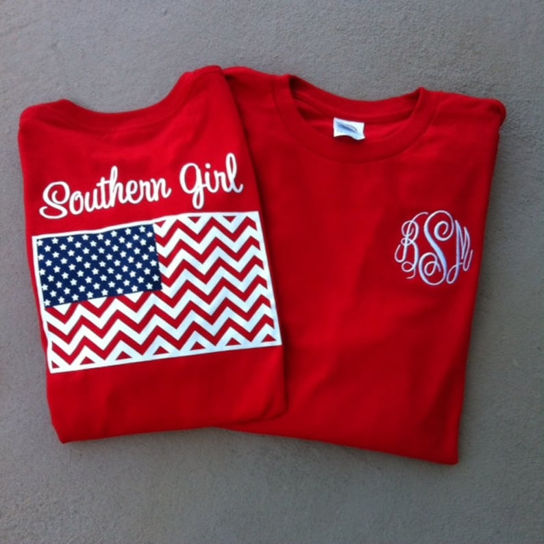Monogrammed Southern Girl Chevron American Flag Tshirt image 0