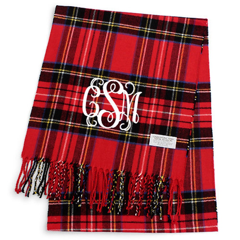 Monogrammed Plaid Cashmere Feel Winter Scarf Etsy